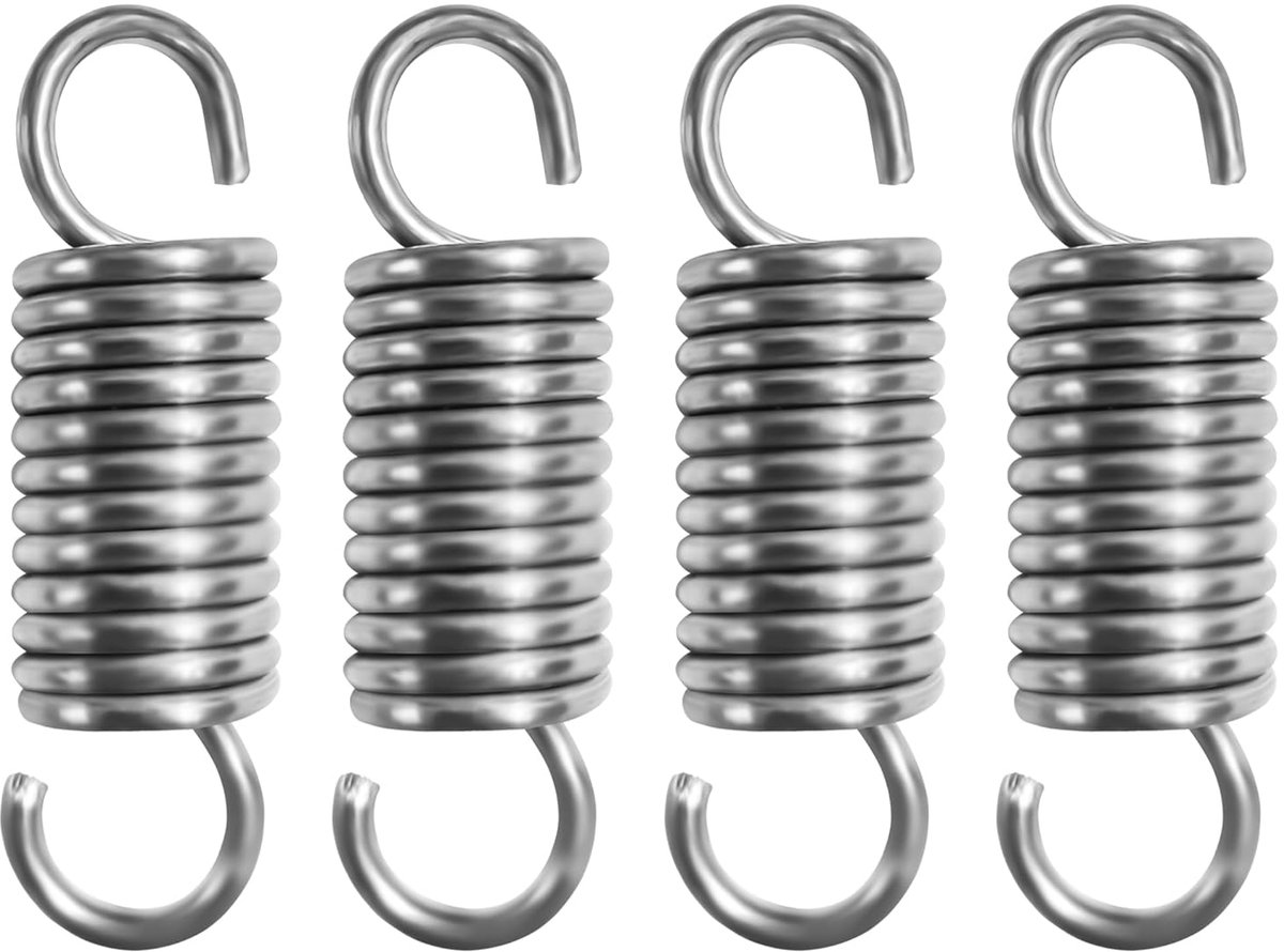 SnelShoppen - 4-delige RVS Spanners met Haken, Spannveer 80mm Vrije Lengte, Buiten Diameter 15mm, Draad Diameter 2.2mm, Maximale Trekcapaciteit 12kg