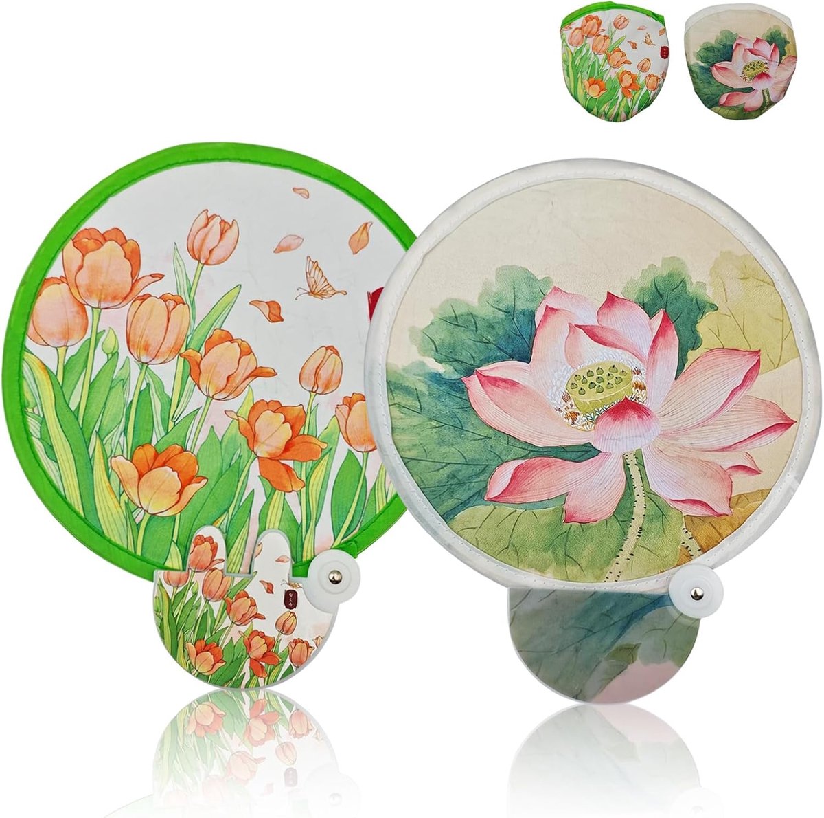 SnelShoppen - Set van 2 Vouwbare Ronde Handfans voor Koeling, Bruiloft en Thuisdecoratie, Polyester, Multifunctionele Zomerfans voor Feest en Festival