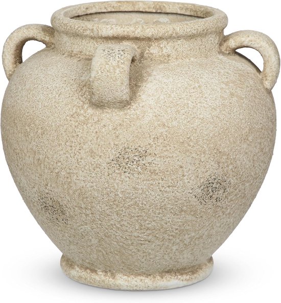 SnelShoppen - Rustieke Keramische Vaasje Handgemaakt met Handvaten Vintage Terracotta Tafelvaas voor Decoratie Woonkamer Thuis Kantoor, Pampasgras Vaa