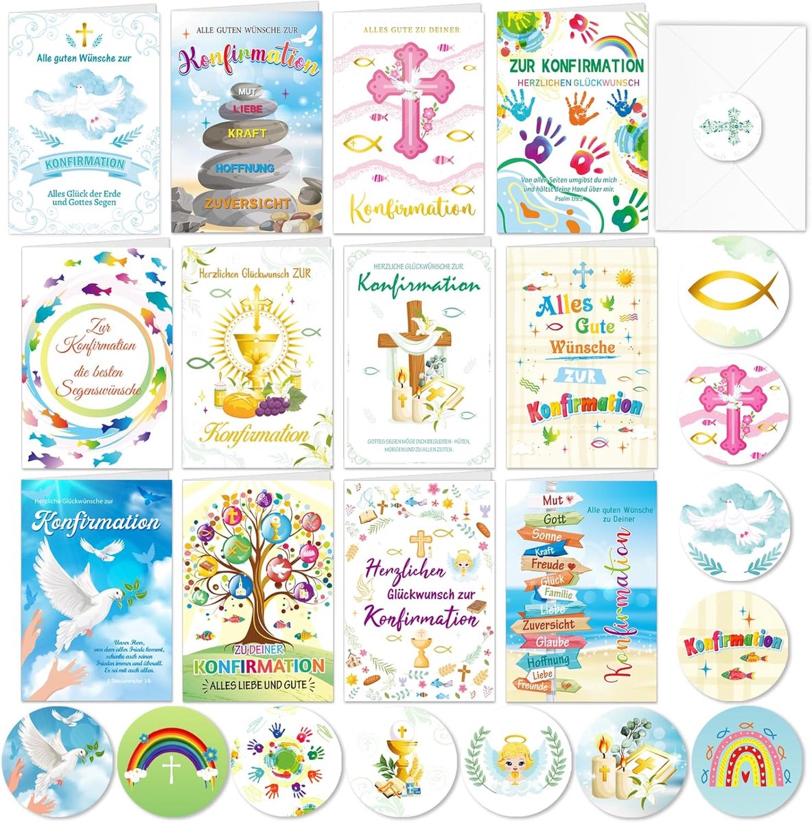 SnelShoppen - HOWAF Wenskaarten voor Confirmatie met Envelop - Persoonlijke Wenskaart voor Bevestiging, Feest, Religieuze Gelegenheden, 6 Stuks, Luxe