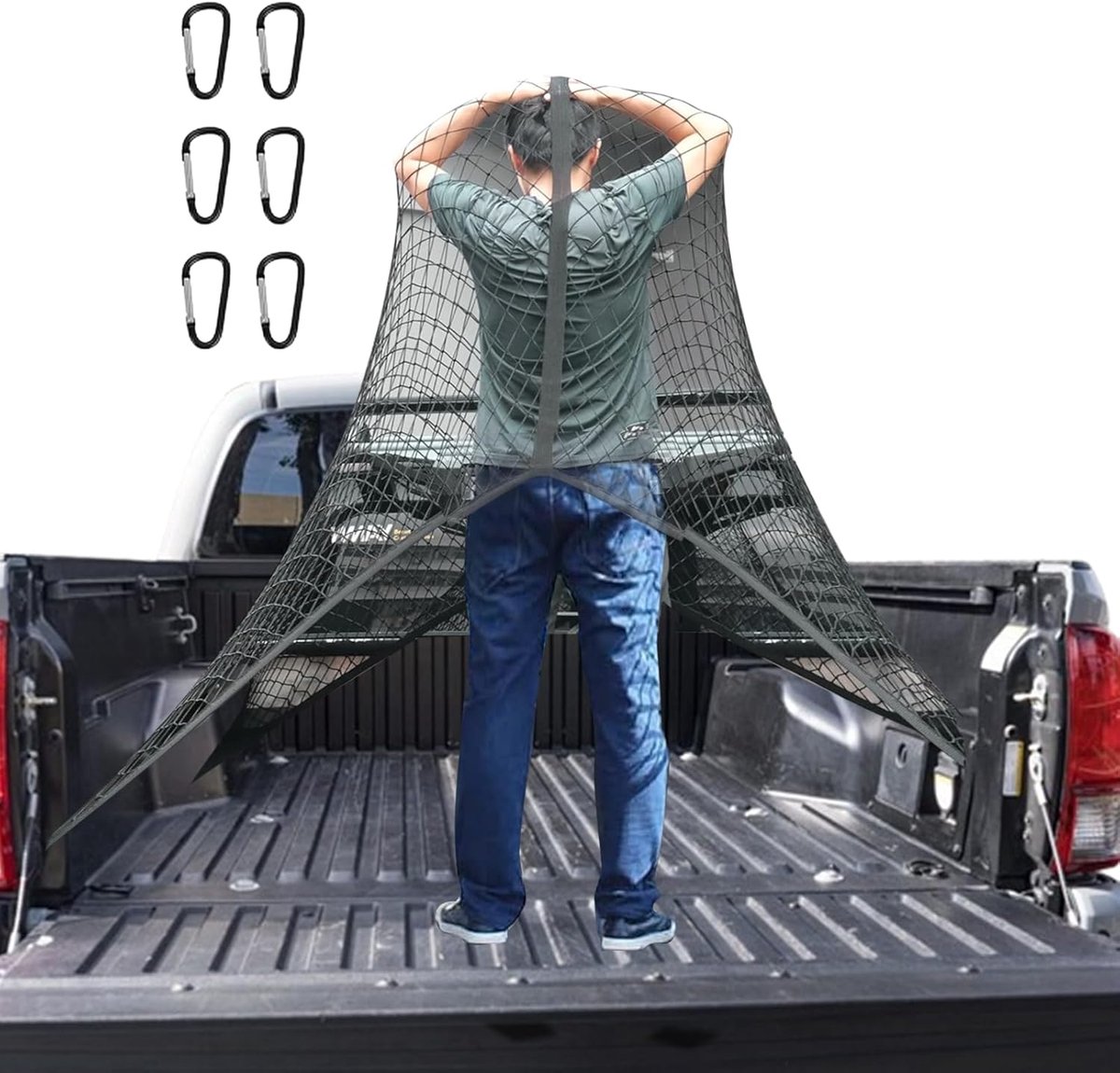 SnelShoppen - Hoog elastisch bagagenet 1.2 x 1.2 m, rekbaar tot 2.1 x 2.1 m, geschikt voor vrachtwagens, bestelwagens, SUV's, met 6 metalen haken voor
