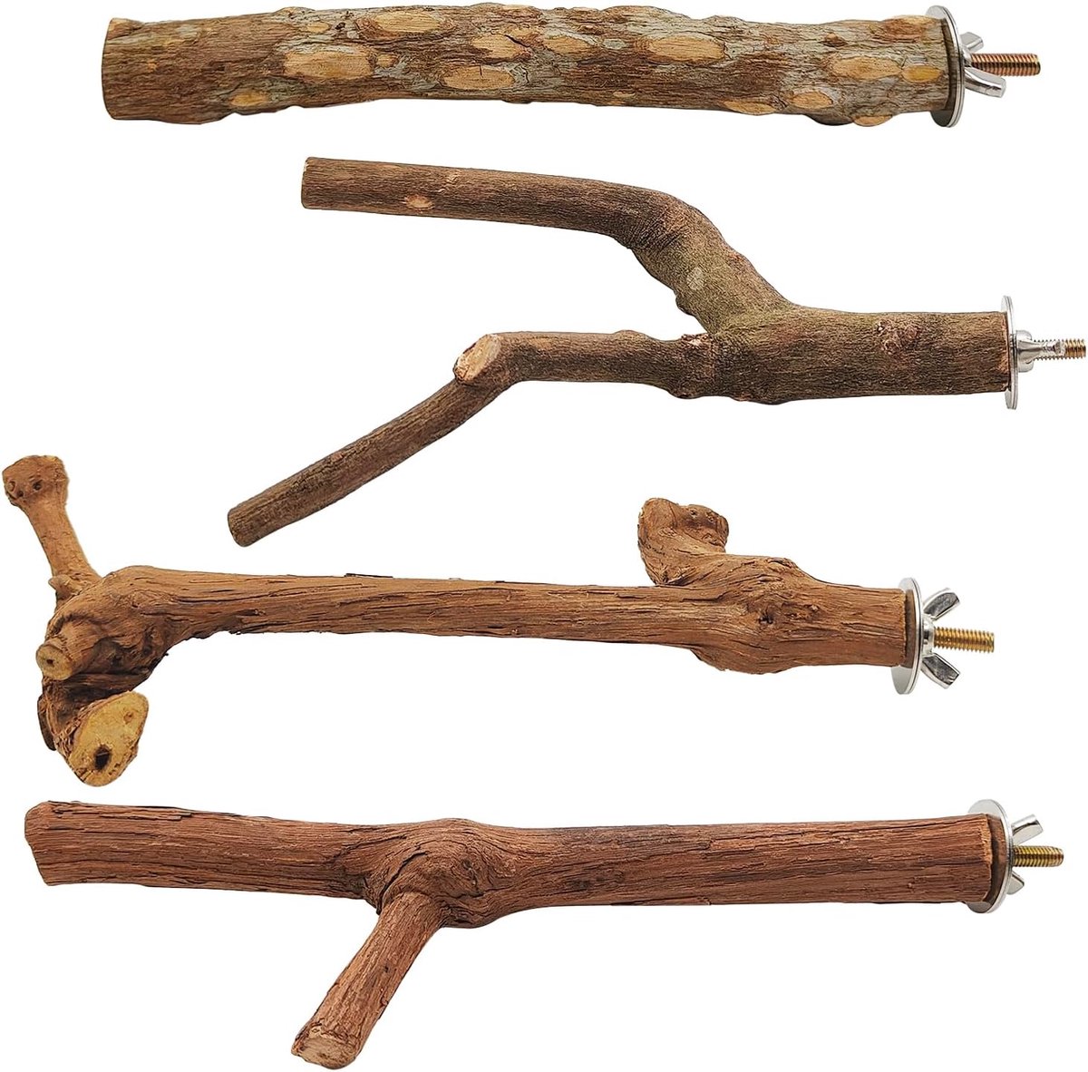 4pcs Bird Sitsticks for Cage, Natural Wooden Bird Sitstick, 2 Grape Wood Sitsticks, One Standing Fork Branch, A Claw - ShopVlot