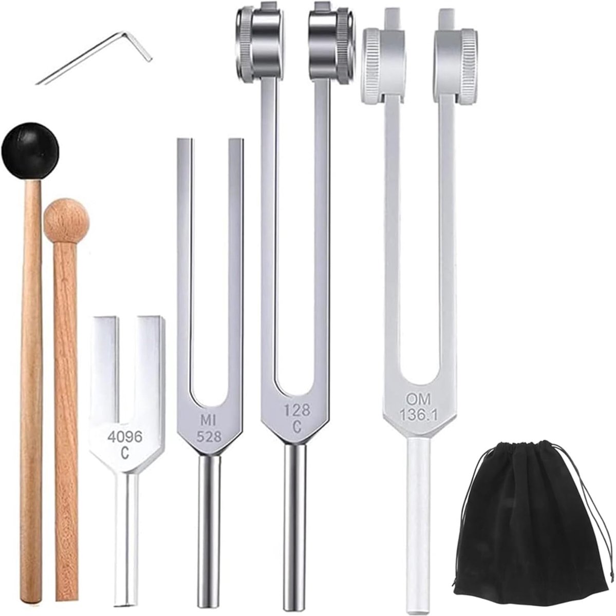 4 x Tuning Fork Set (128 Hz, 136.1 Hz, MI 528 Hz, 4096 Hz), Chakra Heal, Sound Therapy, Stress Relief - ShopVlot