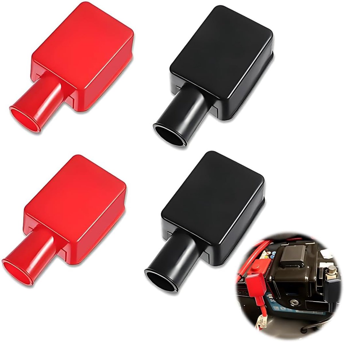 SnelShoppen - 4-Pack Accu Terminals Covers, Isolatie Deksel, Bescherming Accu Terminals, Positieve en Negatieve Polen, Zacht Rubber Pin Deksel, Connec