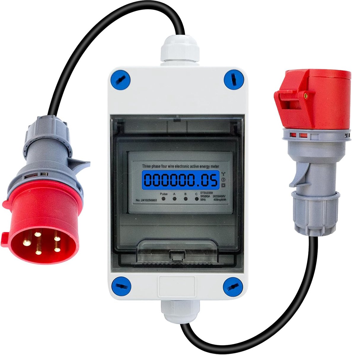 SnelShoppen - Mobiele Vermogensmeter 3 Fase 16A 400V Digitale Meter met 5G 2.5 CEE Stekker en Koppeling, Robuuste Kabel met Twee Einden, Ideaal voor C