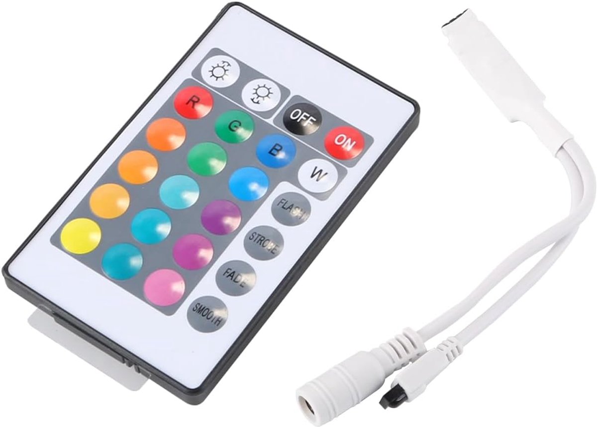 SnelShoppen - 12V 24V LED Controller Dimmer met 24 Toetsen Draadloze IR Afstandsbediening voor RGB LED Stripverlichting, Ideaal voor Feesten en Tuinve