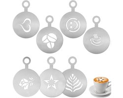 Set van 7 RVS Cappuccino Stencils voor Koffie en Taartdecoratie - Creatieve Templates voor Koffiekunst, Cake en Koekjes
