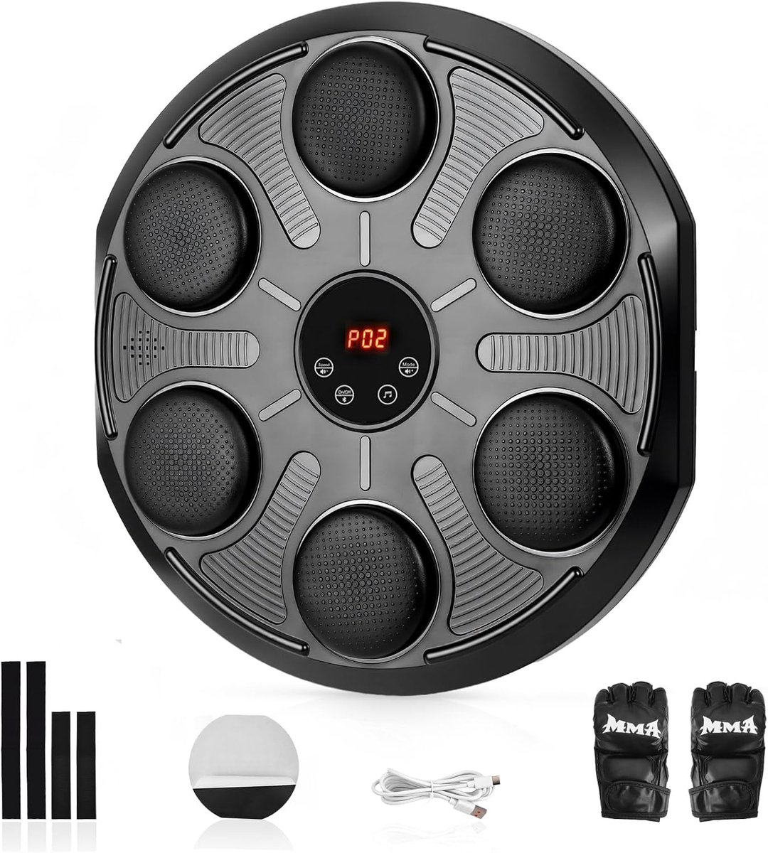 SnelShoppen - Muziek Boksmachine voor Wandmontage met 12 Modi, 12 Snelheden, LED-Lichten, Bluetooth-Luidspreker, Inclusief Bokshandschoenen voor Volwa