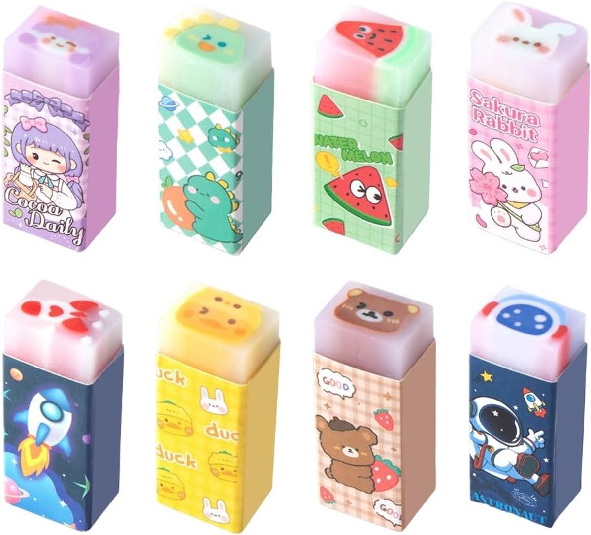 Set van 8 Snijbare Gummetjes voor Kinderen met Geur - Zachte en Grappige Gummen voor School en Tekenactiviteiten