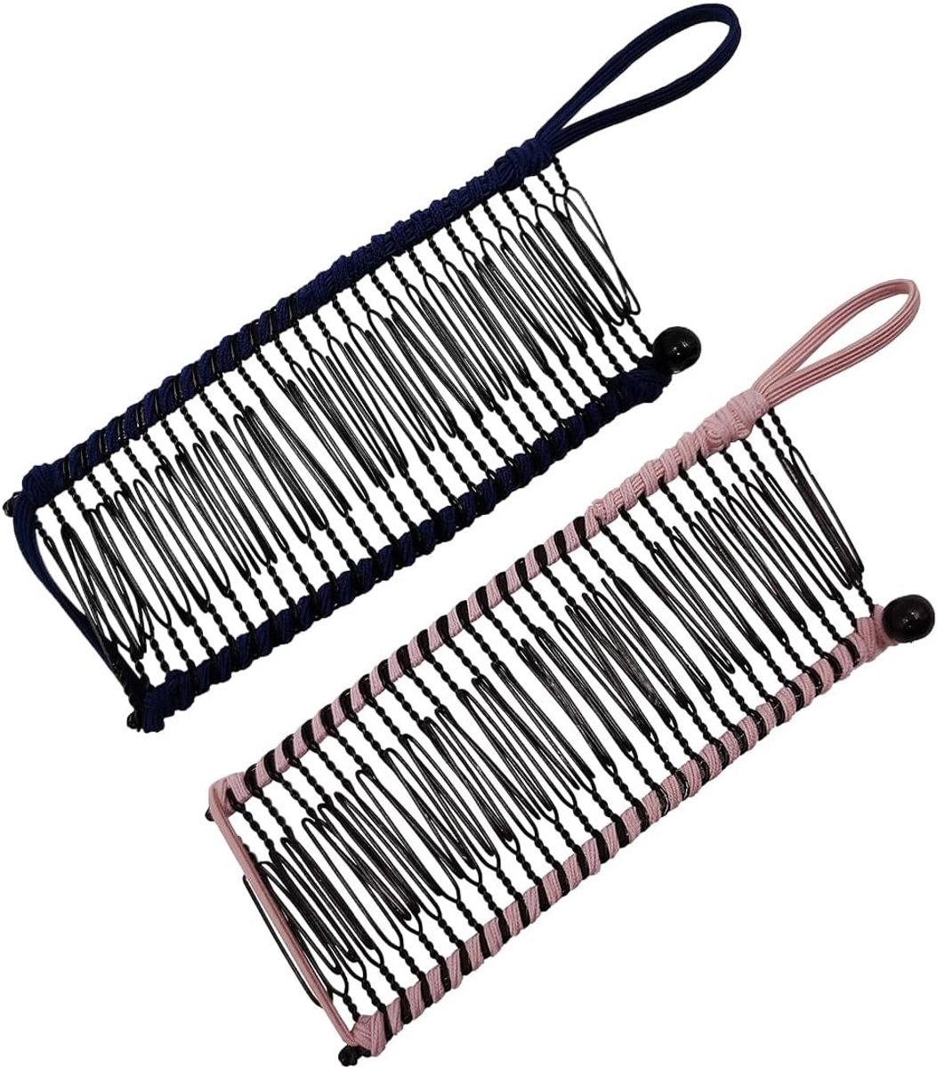 SnelShoppen - Vintage Banana Haarclips 2 Stuks Met 30 Tanden, Antislip Rekbare Haaraccessoires Voor Dikke Golvende Natuurlijke Krullen, Zwart/Roze