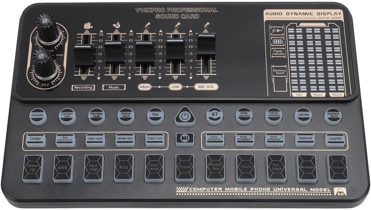 SnelShoppen - Live Geluidskaart V10xpro Bluetooth, Slimme Ruisonderdrukking, 16 Speciale Effecten, Voor Thuis, Buiten, Karaoke, Concert