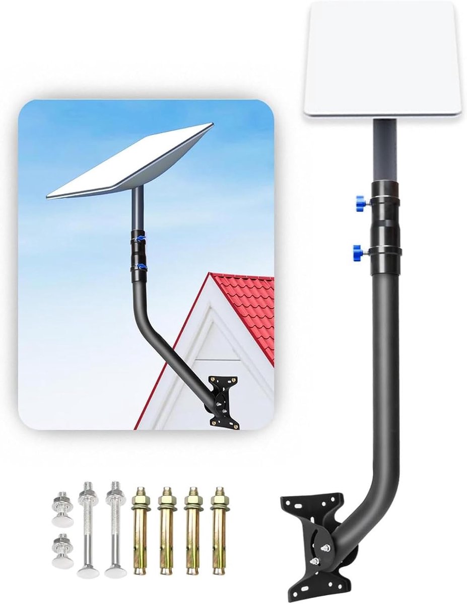 SnelShoppen - Verstelbare Lange Wandmontage, Eave Satellietmontage Kit, J Pole Pivot Montage Kit, Dakmontage voor Internet Kit Rechthoekige Schotel
