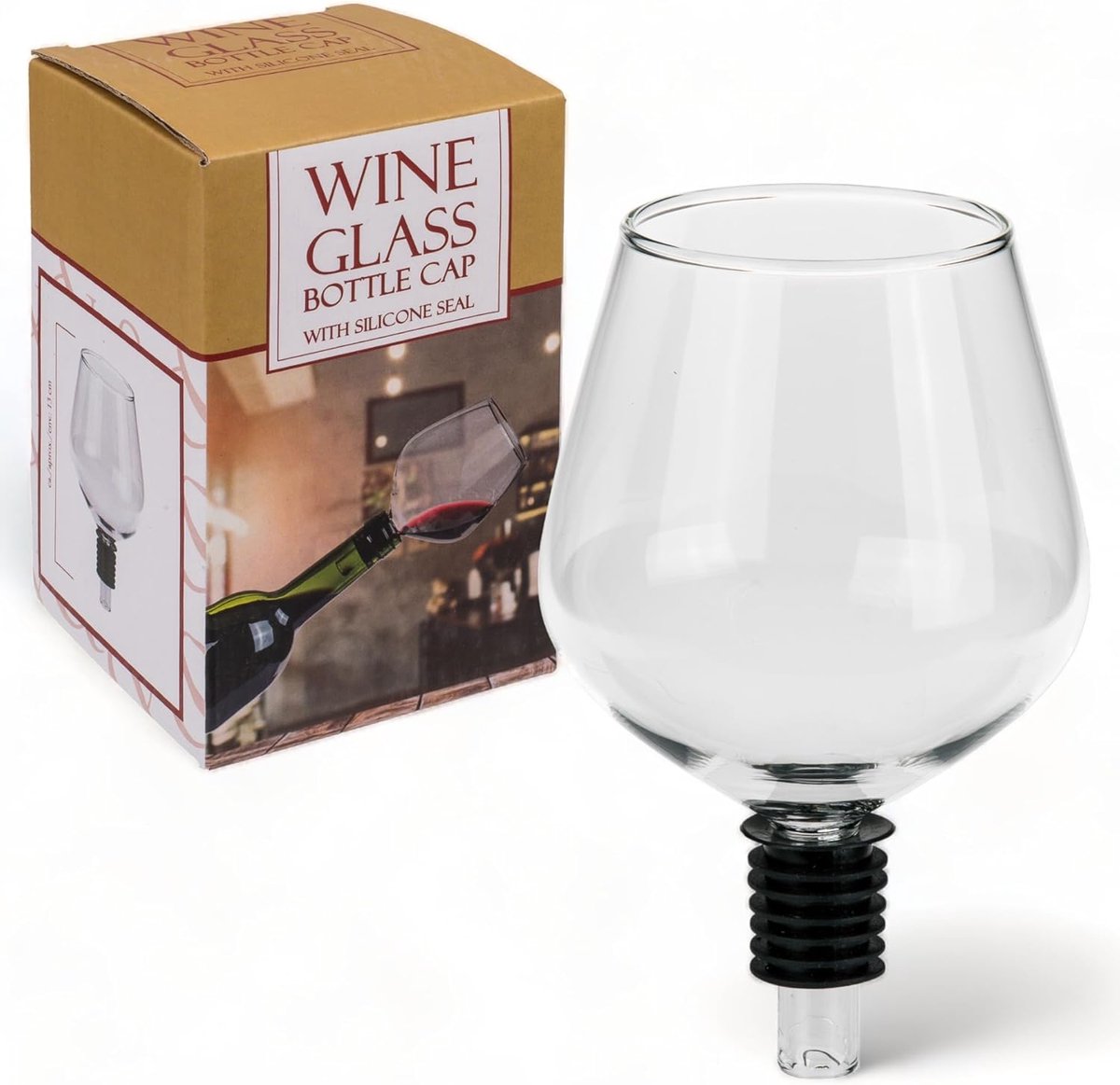 SnelShoppen - Elegante wijnglas voor op de fles, glasfles accessoire met silicone afdichting, praktisch en stijlvol voor elke wijnliefhebber, 13 x 9 c
