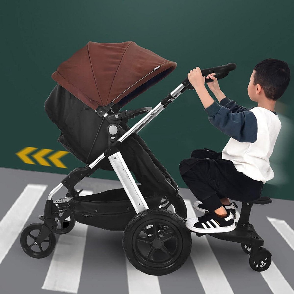 Meerijdplank met zitting - Buggy board - Extra kind meenemen - Afneembare zitting - Max 25 kg - Zwart