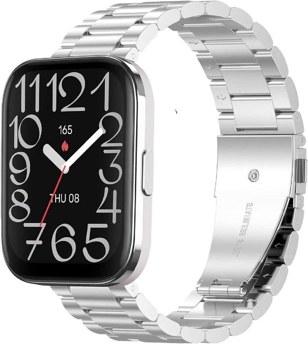 SnelShoppen - RVS Horlogeband Voor Amazfit Bip 5 Unity, Vervangbare Strap, Lichtgewicht, Slijtvast, Zilver, Stijlvolle Horlogeband Voor Dagelijks Gebr