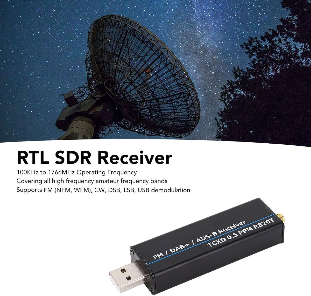 SnelShoppen - RTL SDR Ontvanger Met Directe Sampling, 0.5 PPM TCXO Voor Software Defined Radio Kit, Frequentiescanner Voor Hams, AM, FM, USB, LSB, CW,