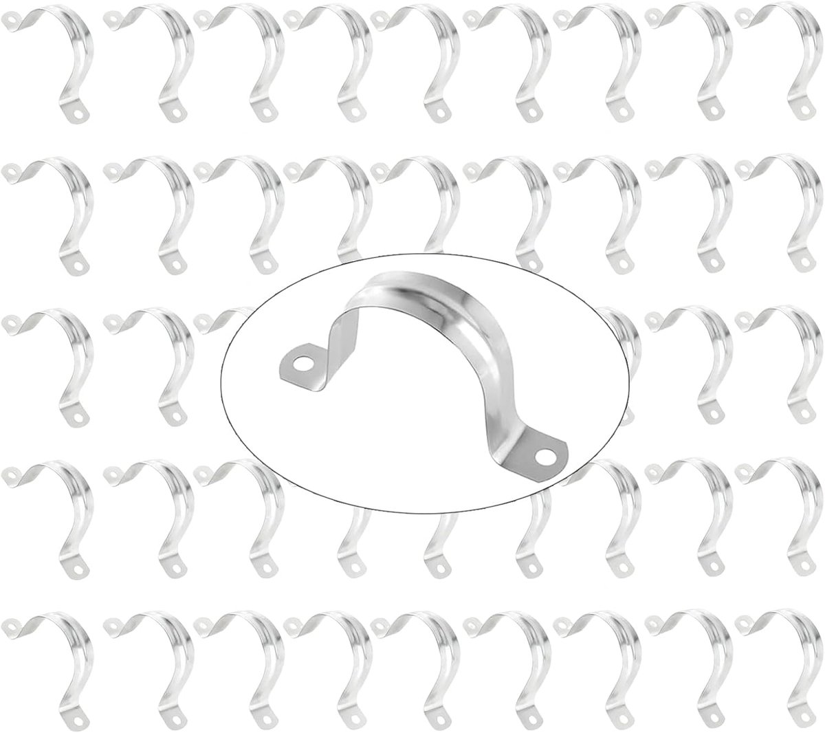 50 Pcs U-Shape Pipe Clamps 50mm Stainless Steel Bracket Clips Hose Clips Two Hole U-Shaped Tube Clamps for Gas Pipes - ShopVlot