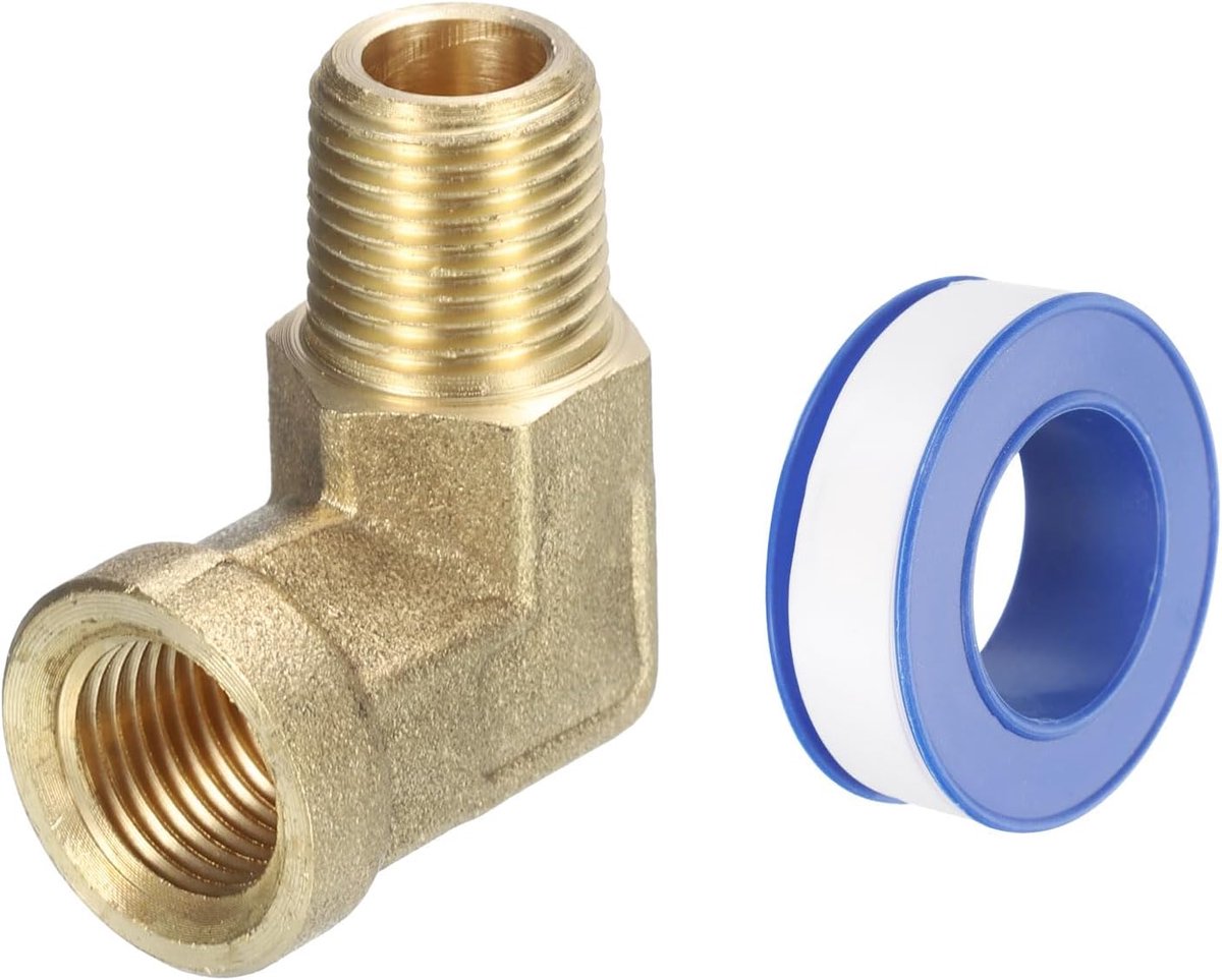 SnelShoppen - Messing Slangfittingen 1/8 inch NPT Mannelijk x 1/8 inch NPT Vrouwelijk, 1 Stuk 90 Graad Hoek Schroefverbinding van Gesmeed Pijp Fitting