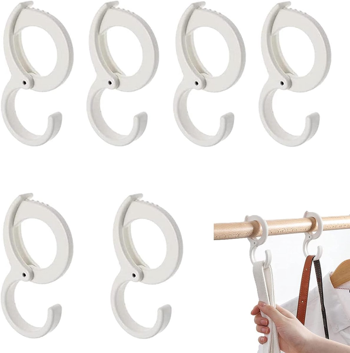 SnelShoppen - 6 Stuks Anti-val Haken voor Ophangen, Multifunctionele Windbestendige Haken met Gesp voor Kledingrail, Kast, Keukenbar, Slaapkamer, Hand