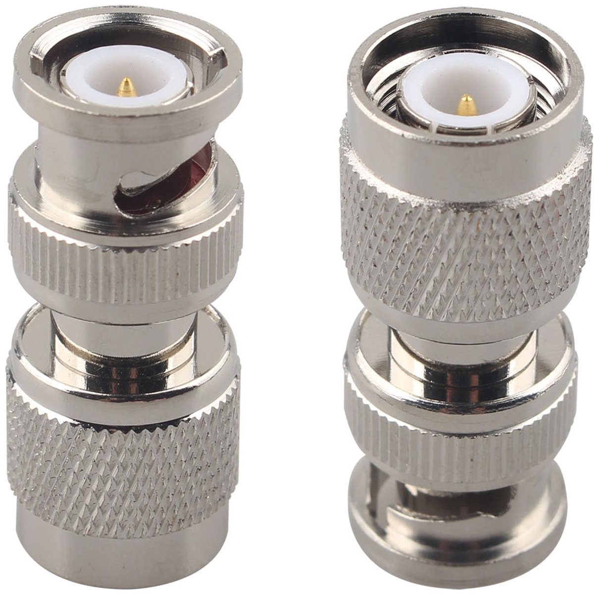 SnelShoppen - 2 Stuks BNC Mannetje naar TNC Mannetje RF Coax Adapter, Goud/Zilver, 50 Ohm, laagverlies, Koper, voor Wifi Antenne Extensie Kabel, CCTV,