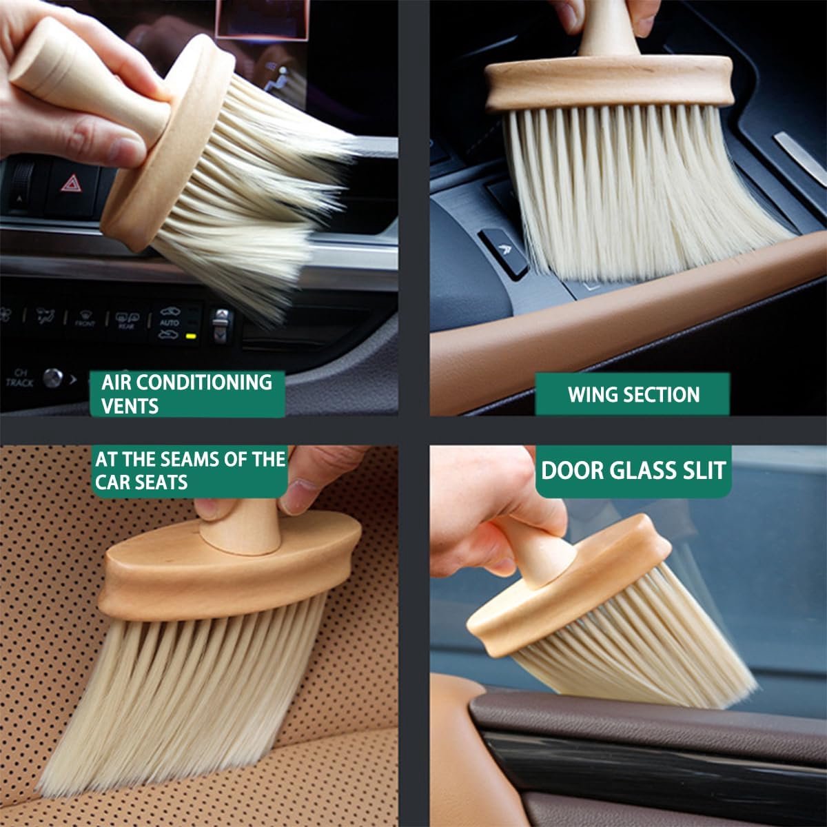SnelShoppen - Auto Reinigingsborstel, Houten Handvat, Dichte Borstelharen, Dashboard Stofborstel, Hoogwaardige Auto Accessoires voor Interieur Reinigi