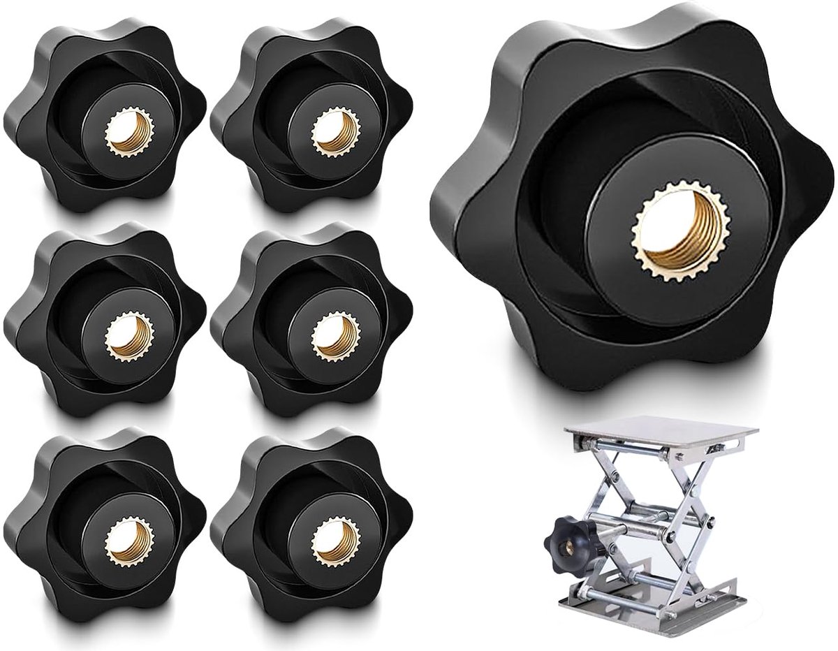 SnelShoppen - Set van 6 M6 Sterknoppen met Knop, Vleugelmoer Type M6, Knop met Sterhandgreep, Diameter 32 mm, Geschikt voor Handmatig Aandraaien