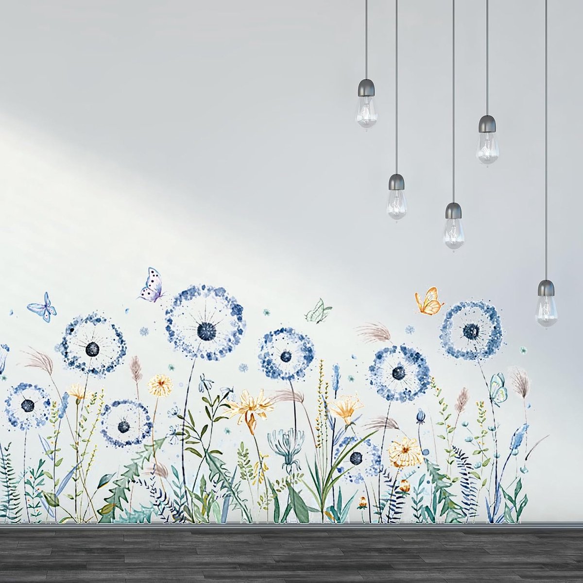 SnelShoppen - Blauwe Paardenbloem Wandsticker - Muursticker Bloemen voor Woonkamer en Slaapkamer - Hoogwaardige PVC Wanddecoratie voor Hal, Raam en Th