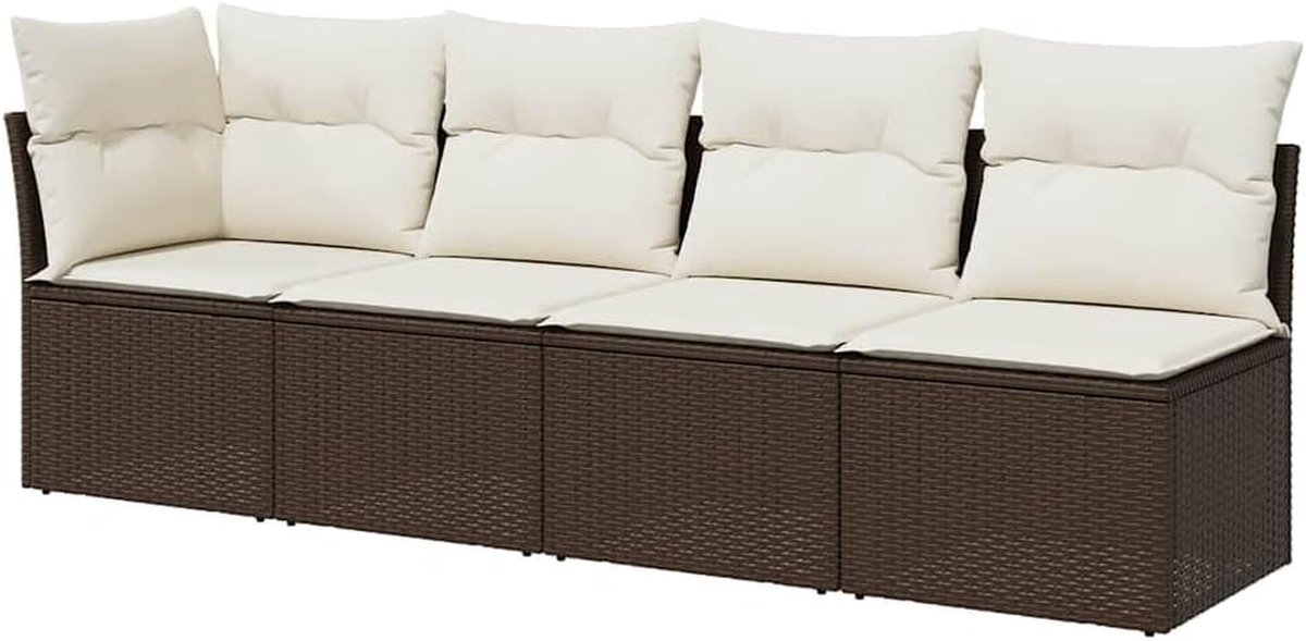 Tuinbank 4-persoons - Loungesofa Buitenbank - Buiten Ontspannen - Inclusief Kussens - 4-zits - Bruin