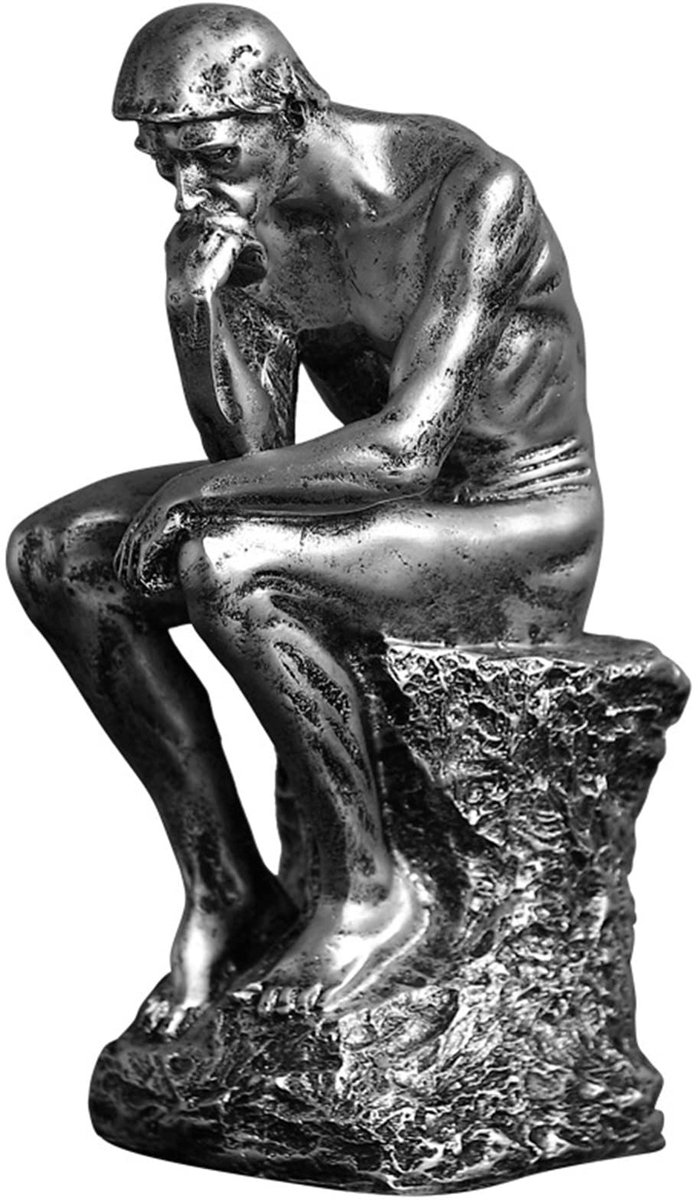 SnelShoppen - LECMACY Premium Koudgegoten Retro Bronzen Denker Standbeeld - 20 cm - Rodin's Denker Geïnspireerd Decoratief Beeldje - 14 cm L x 10 cm B