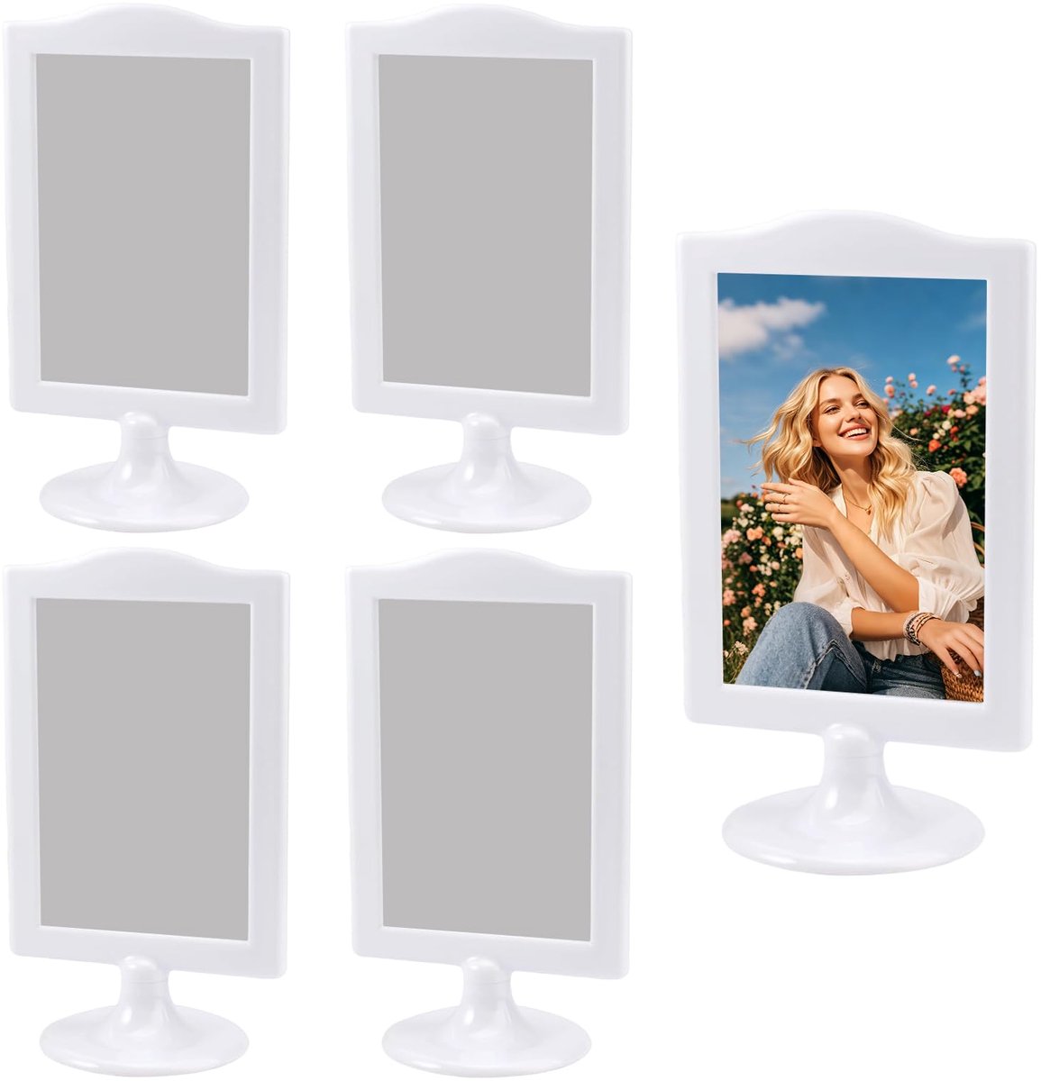 SnelShoppen - Fotolijst Staand Dubbelzijdig - Set van 4 Dubbelzijdige Fotolijsten met Inserts en Sokkel - Geschikt voor Verticale Presentatie in Diver