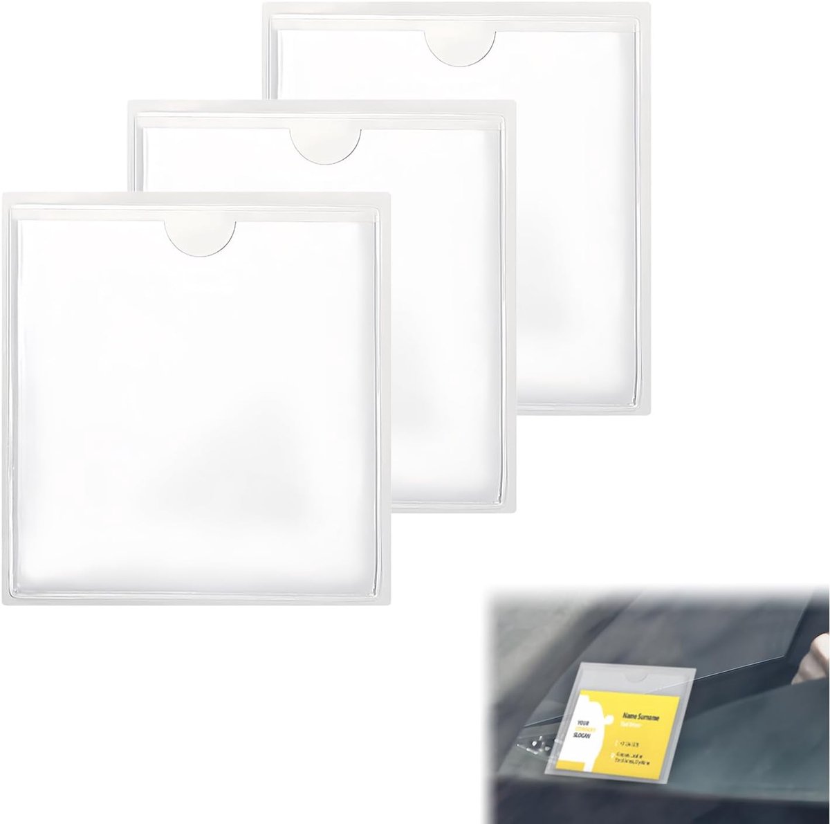 Parking Card Holder - Set van 3 - Transparant PVC - Zelfklevend voor auto en kantoor - ShopVlot