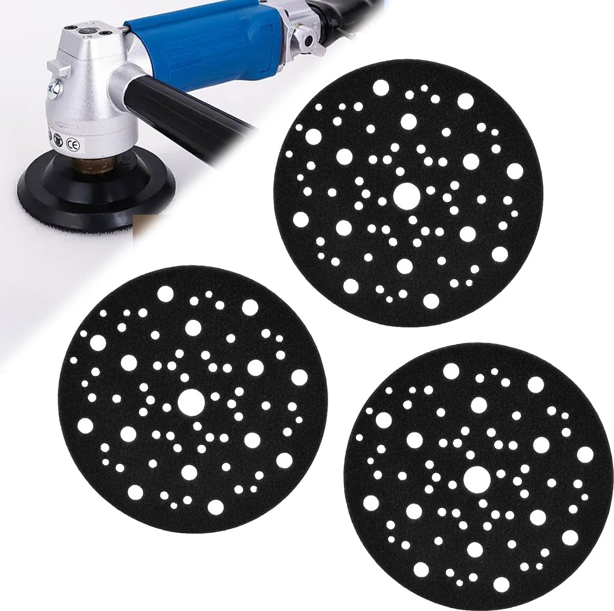 SnelShoppen - Beschermpad Ø 150 mm, 70 Gaten, 3 Stuks Schuurdisc Bescherming, Polijstschijf, Zacht Pad, Strap, Compatibel met Random Orbital Schuurmac
