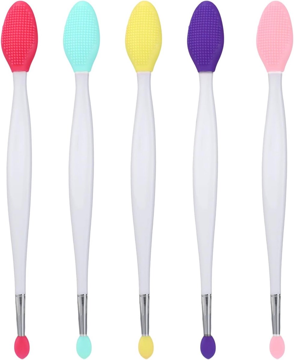 SnelShoppen - 5 Stuks Zachte Lippen Scrubborstel met Twee Einden, Herbruikbare Siliconen Exfoliator en Applicator, 2-in-1 Make-up Tool voor Glad Huidm