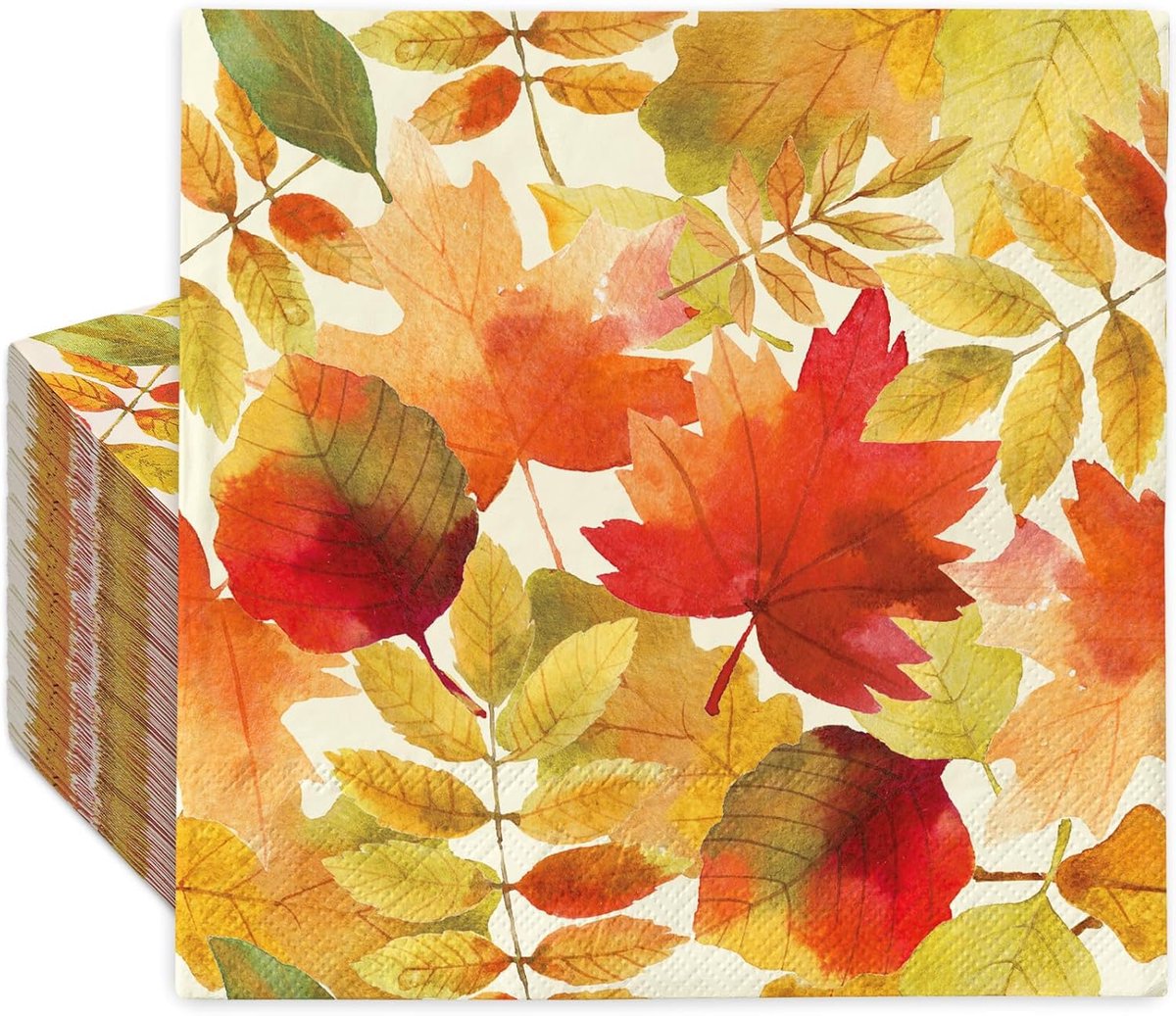 SnelShoppen - 40 Stuks Papieren Servetten Herfst, Bladeren en Esdoornzaadjes Design, Watercolor Stijl, Ideaal voor Feestjes en Tafels, Kleur: Multicol