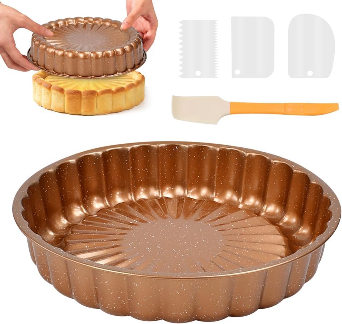 SnelShoppen - Charlotte Cakevorm 25x5cm - Bloemvormige Bakvorm voor Taarten - Carbon Staal - Ideaal voor Verjaardagen, Kerst en Bruiloften - Inclusief