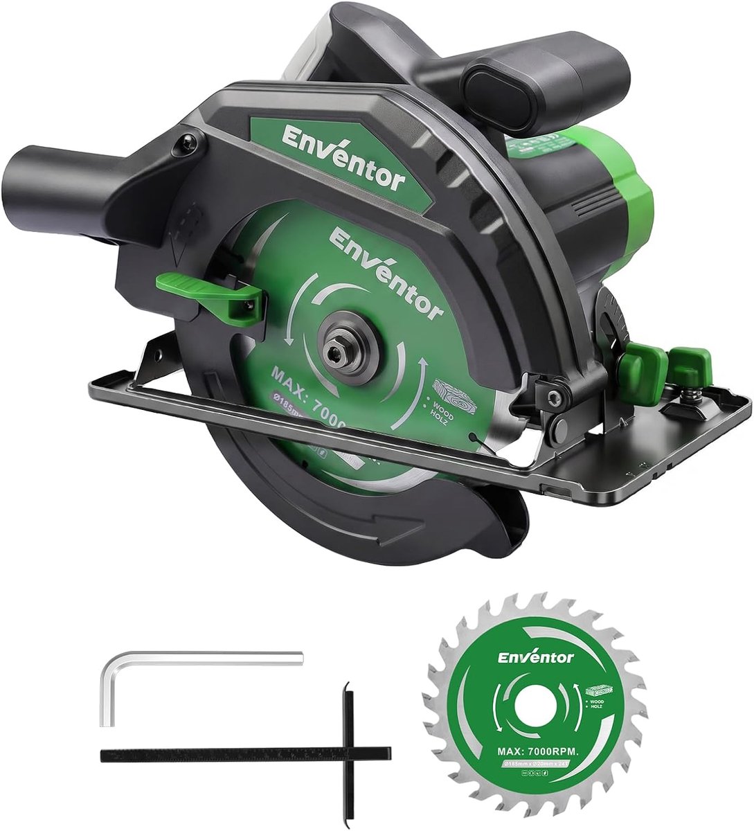 SnelShoppen - 1300W Cirkelzaag, 5000 RPM Handcirkelzaag, Krachtige Motor, Zaagsnede 65 mm (90°), 44 mm (45°), 185 mm Zaagblad voor Hout, Inclusief 1x