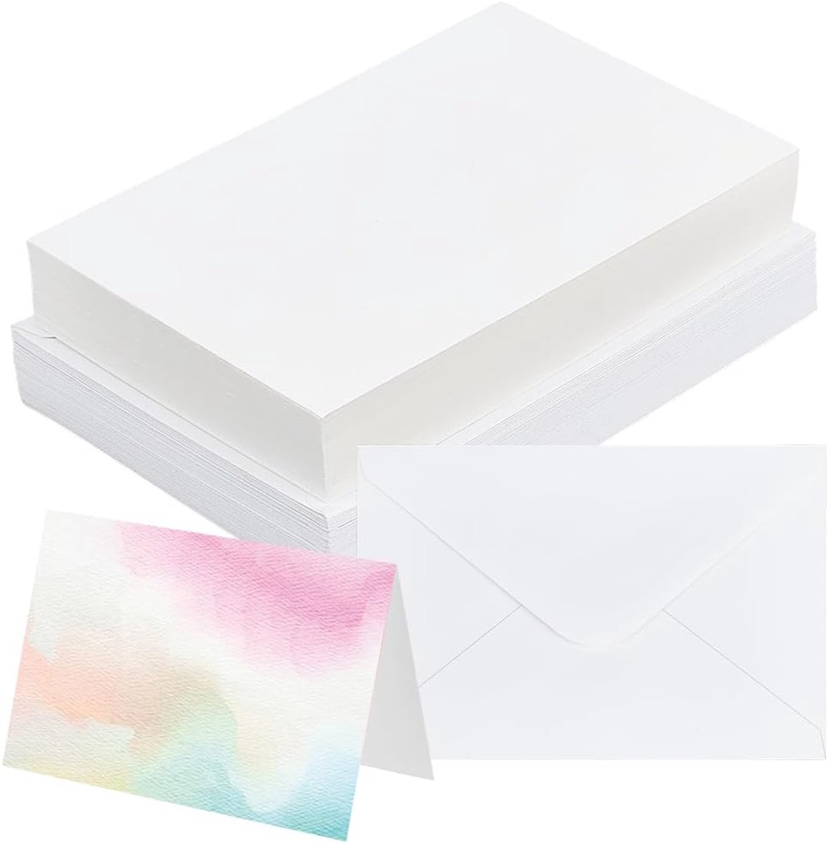 SnelShoppen - 50 Stuks Lege Waterverfkaarten met Enveloppen, 300 g/m², Katoenen Waterverfpapier, 7,5 x 20,3 cm, Vouwbaar, Voor Kerstkaarten, Verjaarda