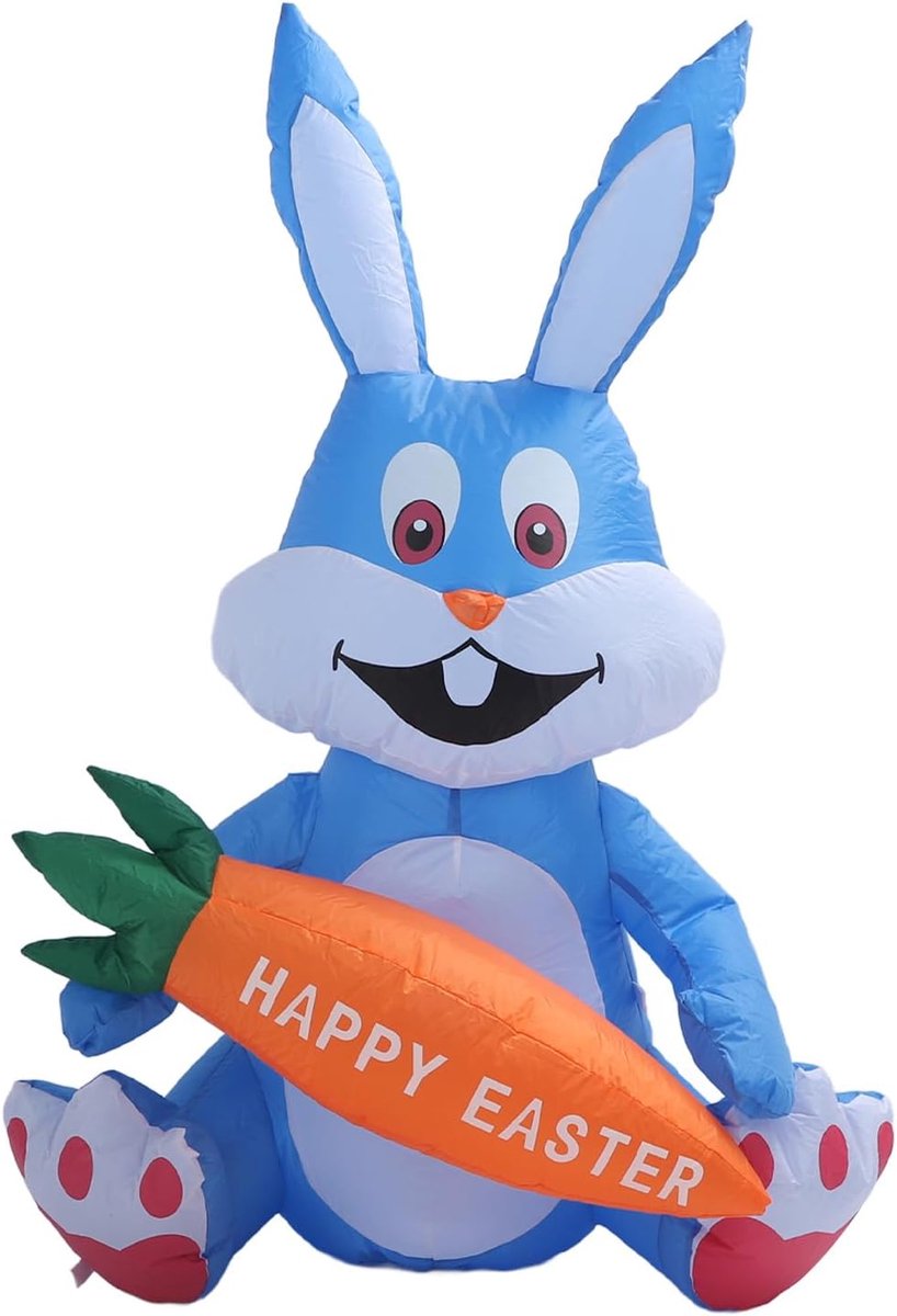 SnelShoppen - 1.2M Opblaasbare Paashaas Decoratie, Schattige Cartoon Paashaas met Paddenstoel en Wortel voor Tuin, Feest, Buiten, EU Plug 220V