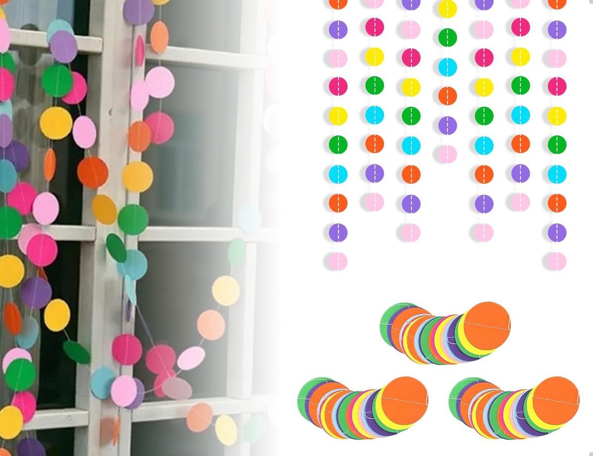 Papieren Slinger 9m - Kleurrijk - Cirkelvormig Design - Perfect voor Feestdecoratie - ShopVlot