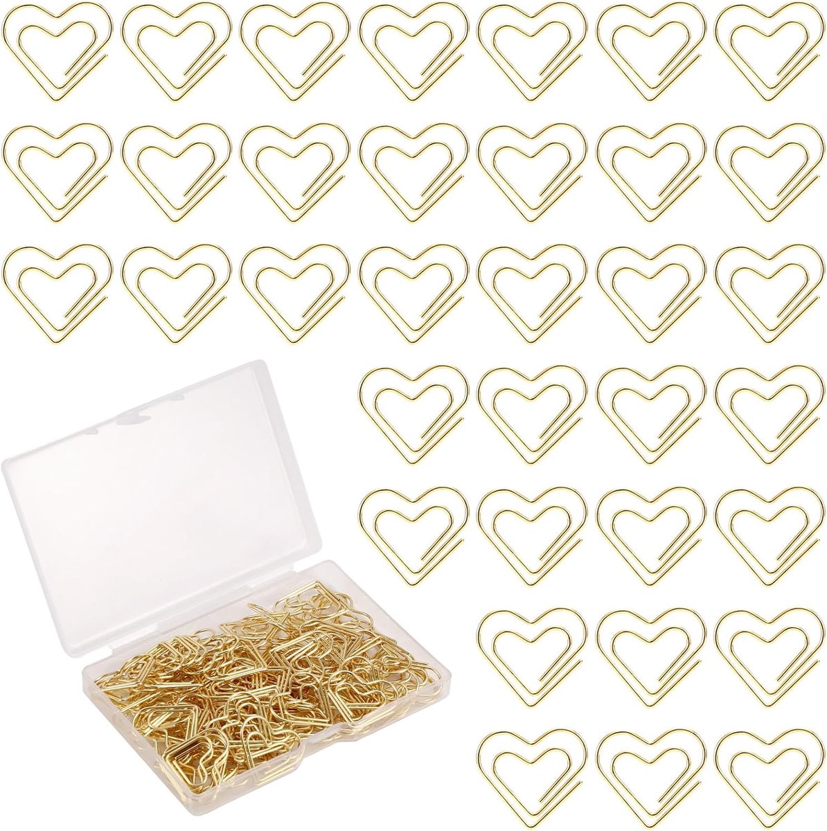 SnelShoppen - 100 Stuks Gouden Hartvormige Paperclips, Schattige Decoratieve Liefde Vorm Metaal Paperclips voor Kantoor School Notities Documenten Bru
