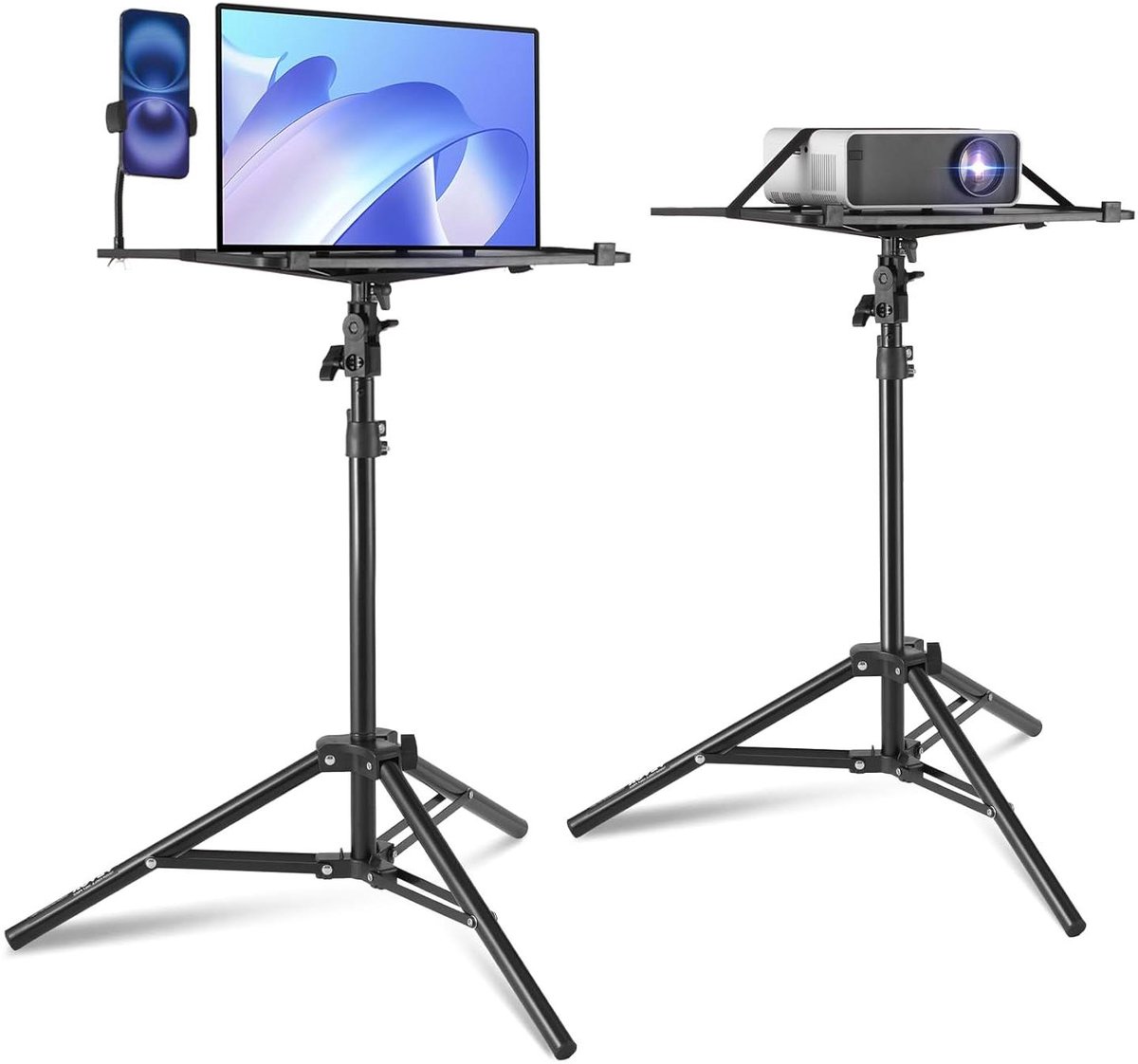 Projector Laptop Statief - Verstelbare Houder - Presentaties Geven - Met Flexibele Telefoonhouder - 68-160 cm - Zwart