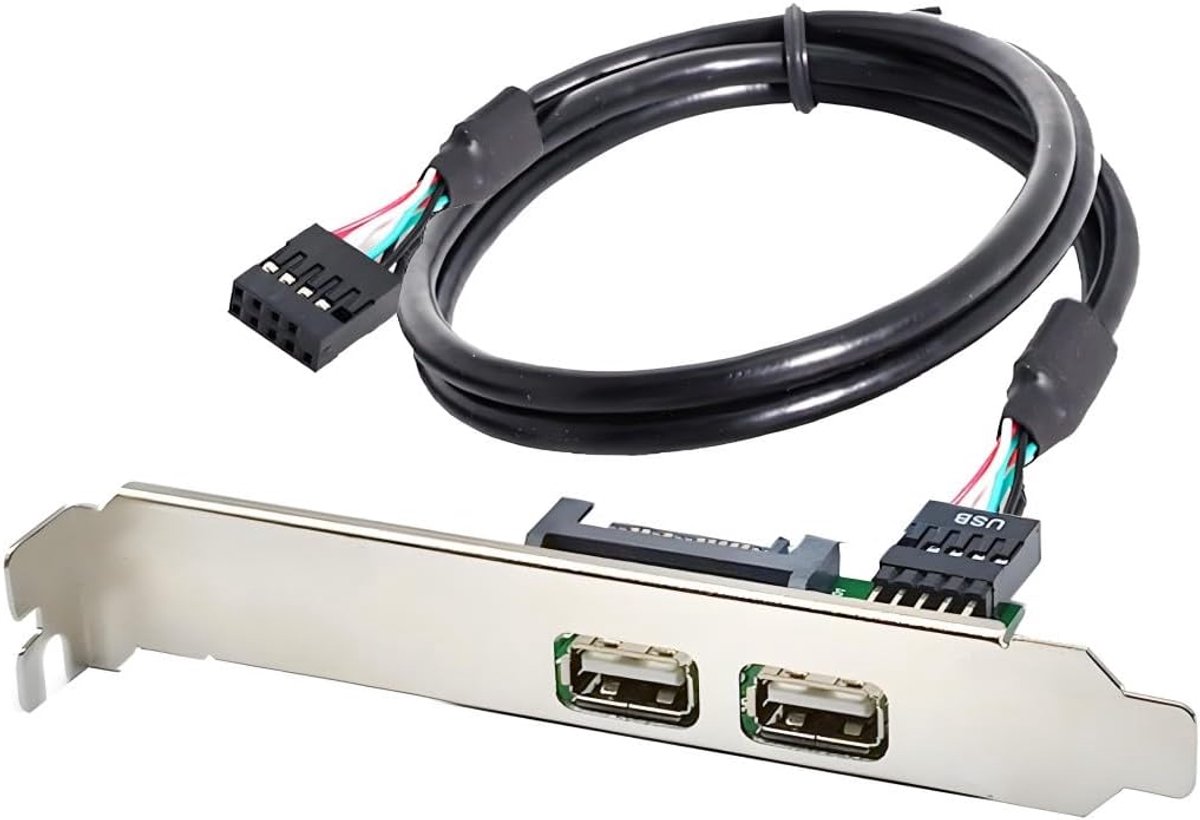 SnelShoppen - USB 2.0 Frontpaneel Header 9-polig naar 2 USB 2.0 Aansluitingen Verlengkabel 30cm met PCI-E Slot Houder