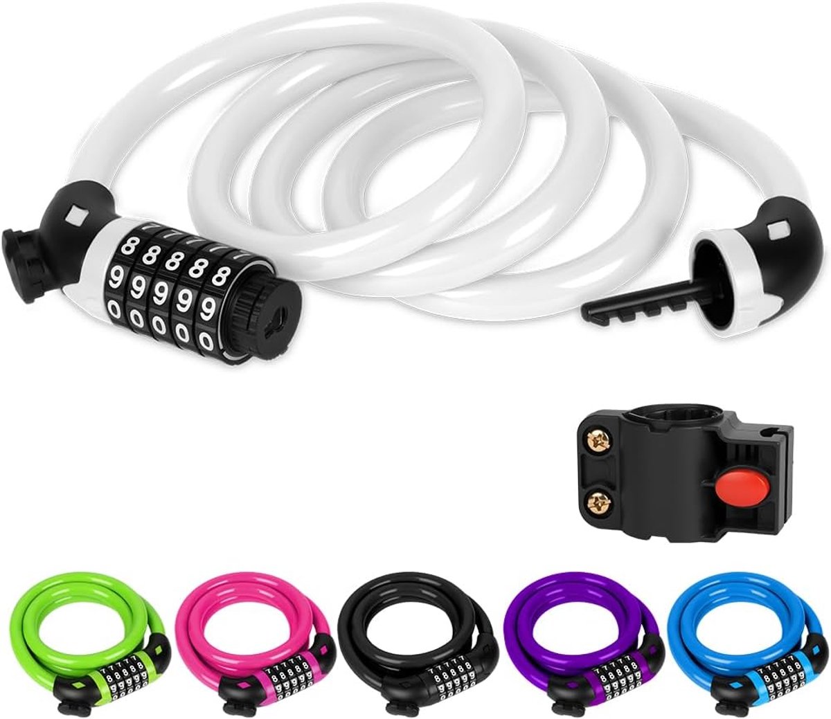 SnelShoppen - Fietsslot Nummer Slot, 5-Cijferige Zelf Oprollende Instelbare Combinatiecode, 1.2m x 12mm Fietsketting Slot met Frame, voor Fiets, Motor