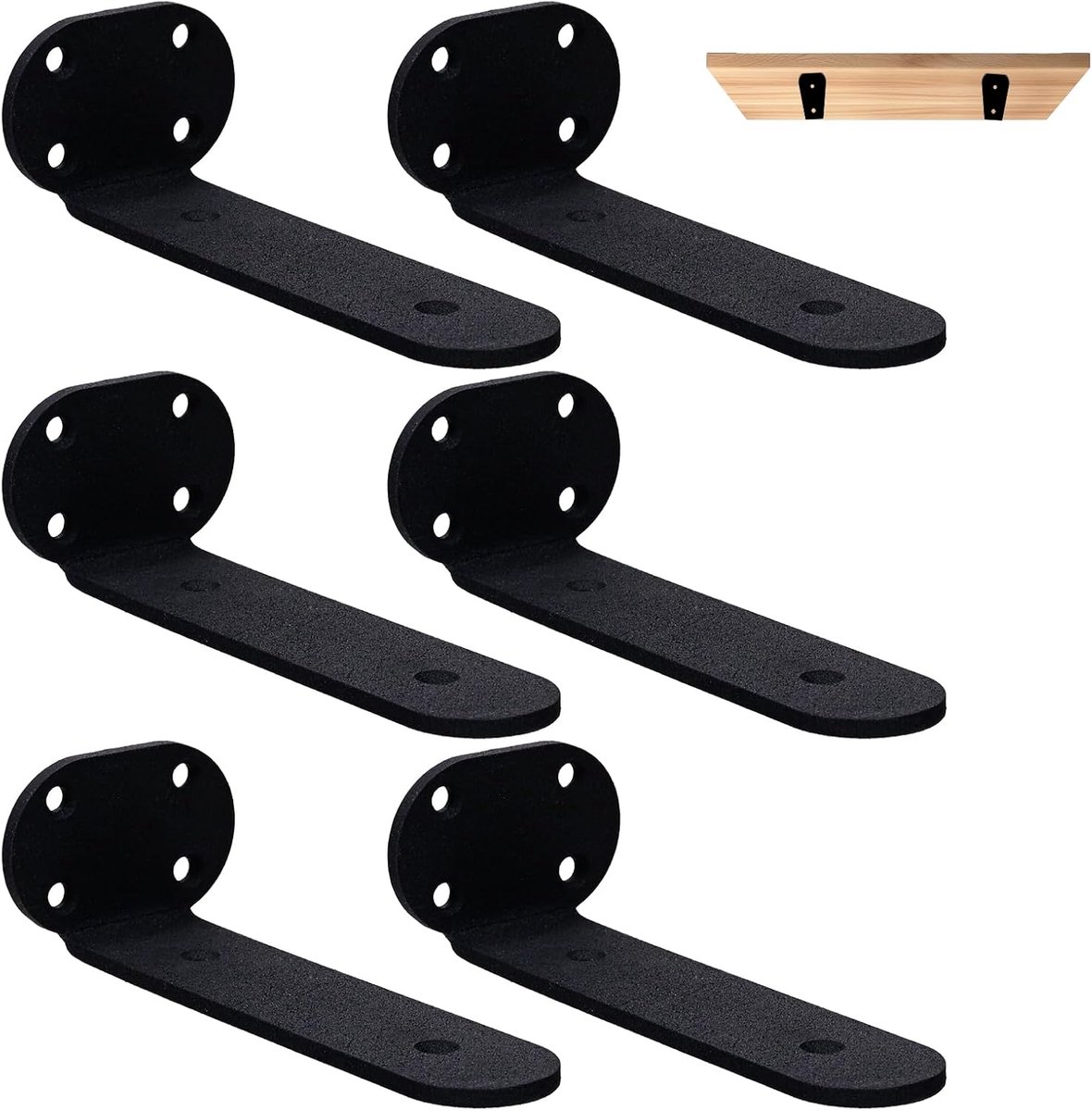 SnelShoppen - 6 Pack Robuuste Wandgemonteerde Plankdragers Vloeiende Plankdragers 90 Graden Planksteun Metaal Zwart 25cm