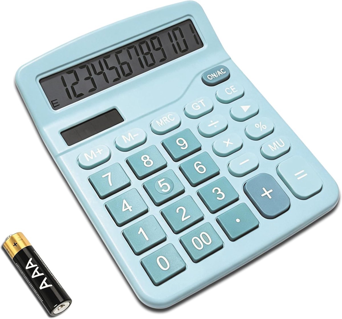 Bobypet - Basic Calculator - 12 Cijferig Groot Display - Rekenmachine op Zonne-energie en Batterij - Met Grote Knoppen voor Kantoor, School en Thuis - Blauw