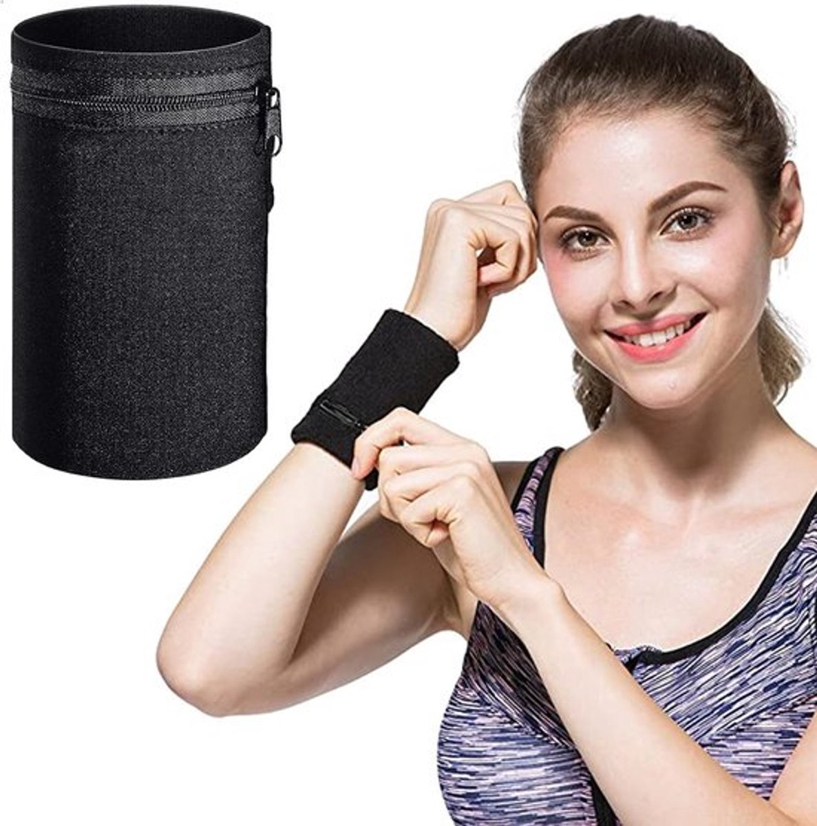 Sportieve Zipper Wallet voor Yoga, Hardlopen, Wandelen en Fietsen - Zwart Polsbandje met Ruimte voor Essentials