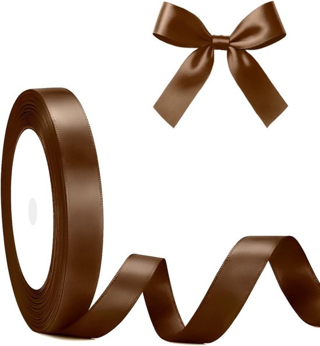 Satin Lint in Koffiebruin, 10 mm x 22 m, Perfect voor Cadeauverpakking, Decoraties en Feestjes