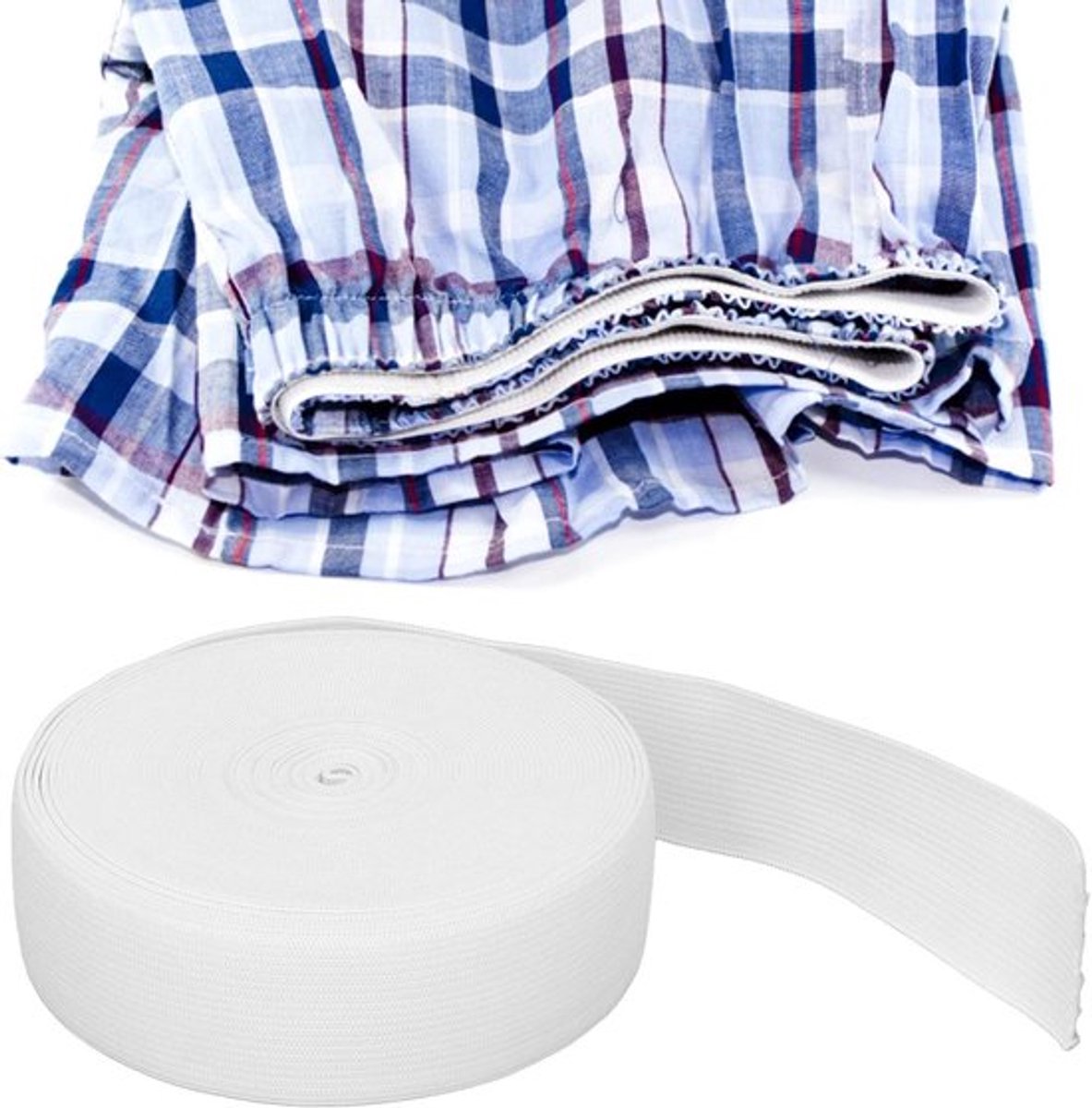 Elastische Naaibanden 10 Yards 3.5cm Witte Verstevigde Rekbare Tailleband voor Rokjes, Broeken en DIY Creaties