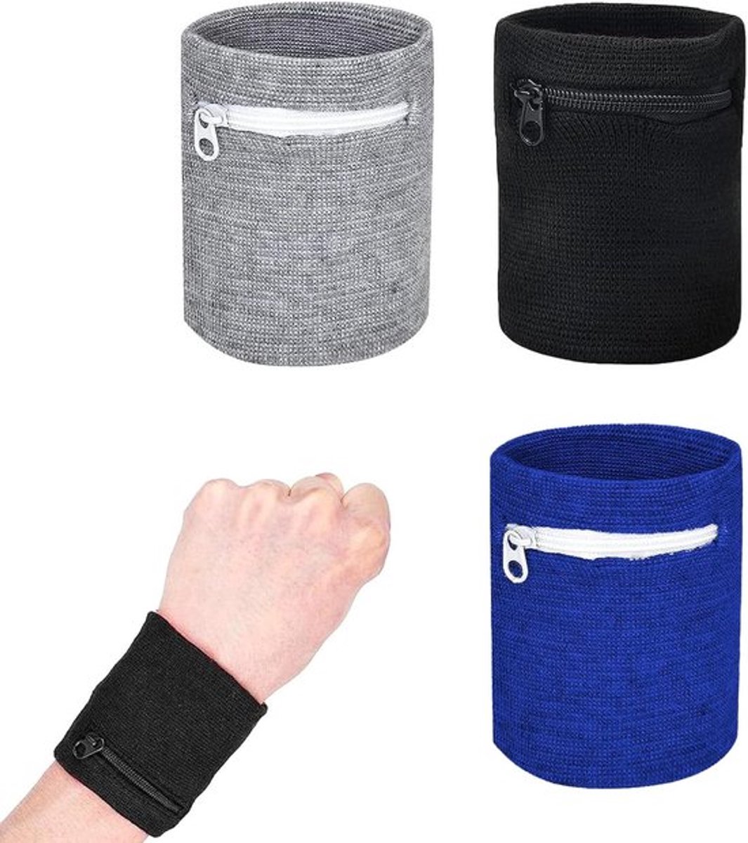 Set van 3 Sport Sweatbands en Polsbanden met Rits, Ideaal voor Sporten, Fitness en Activiteiten