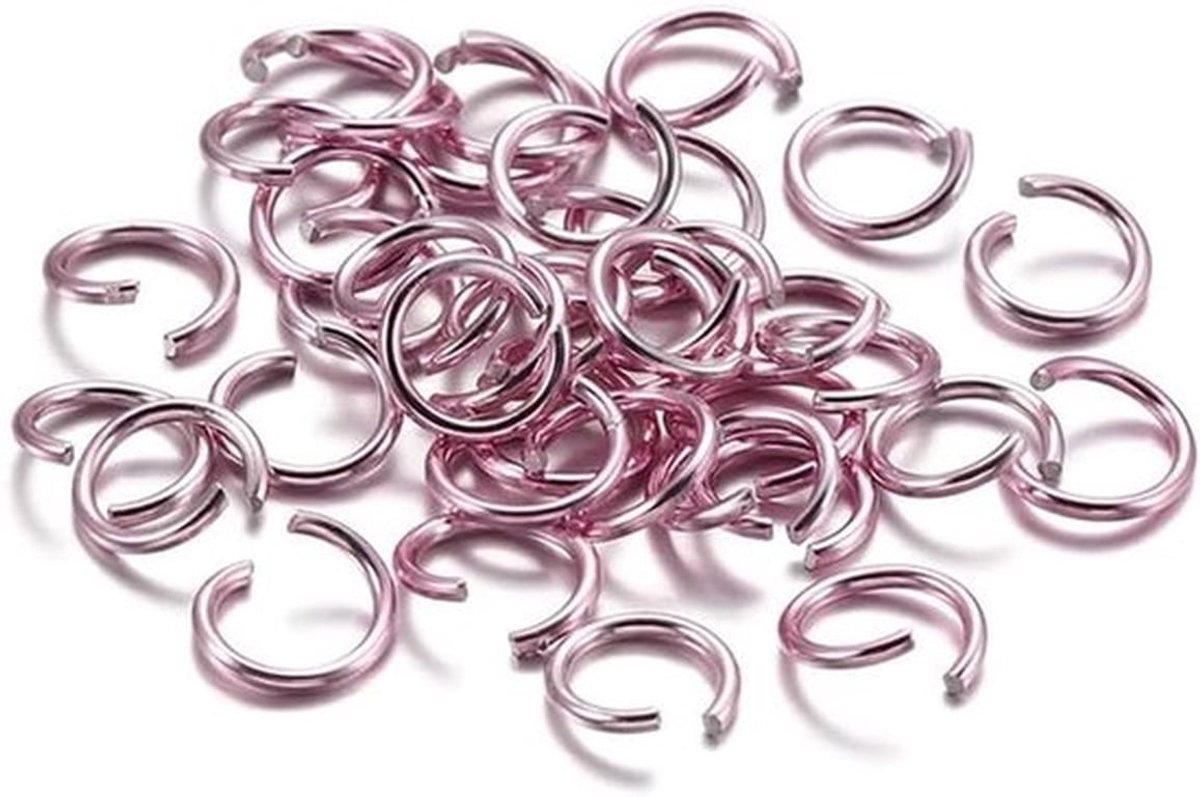 Kleurvolle Open Bending Ringen voor DIY Sieraden - 300 Stuks Aluminium Binding Ringen voor Kettingen, Oorbellen en Armbanden - Lichtroze 8mm